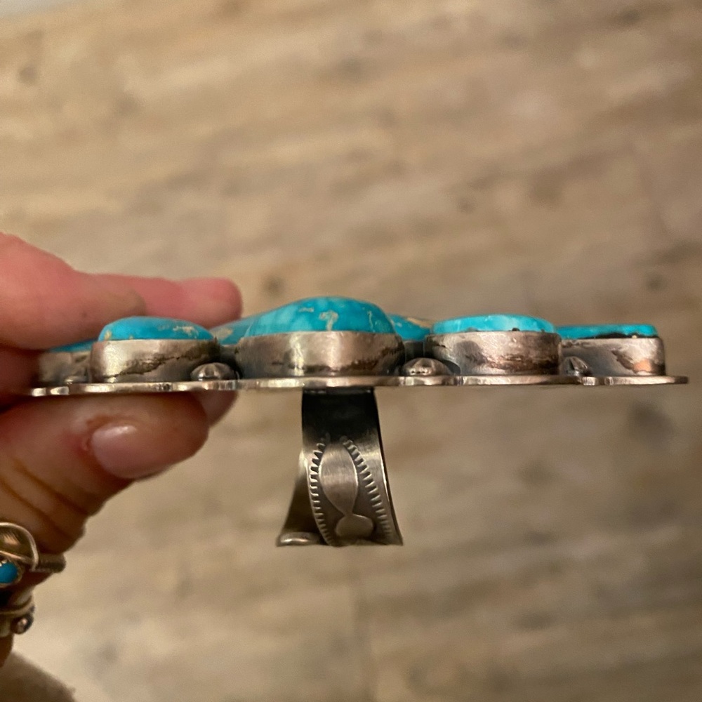 Native Made Turquoise Statement Ring - Stamped Cl… - image 2